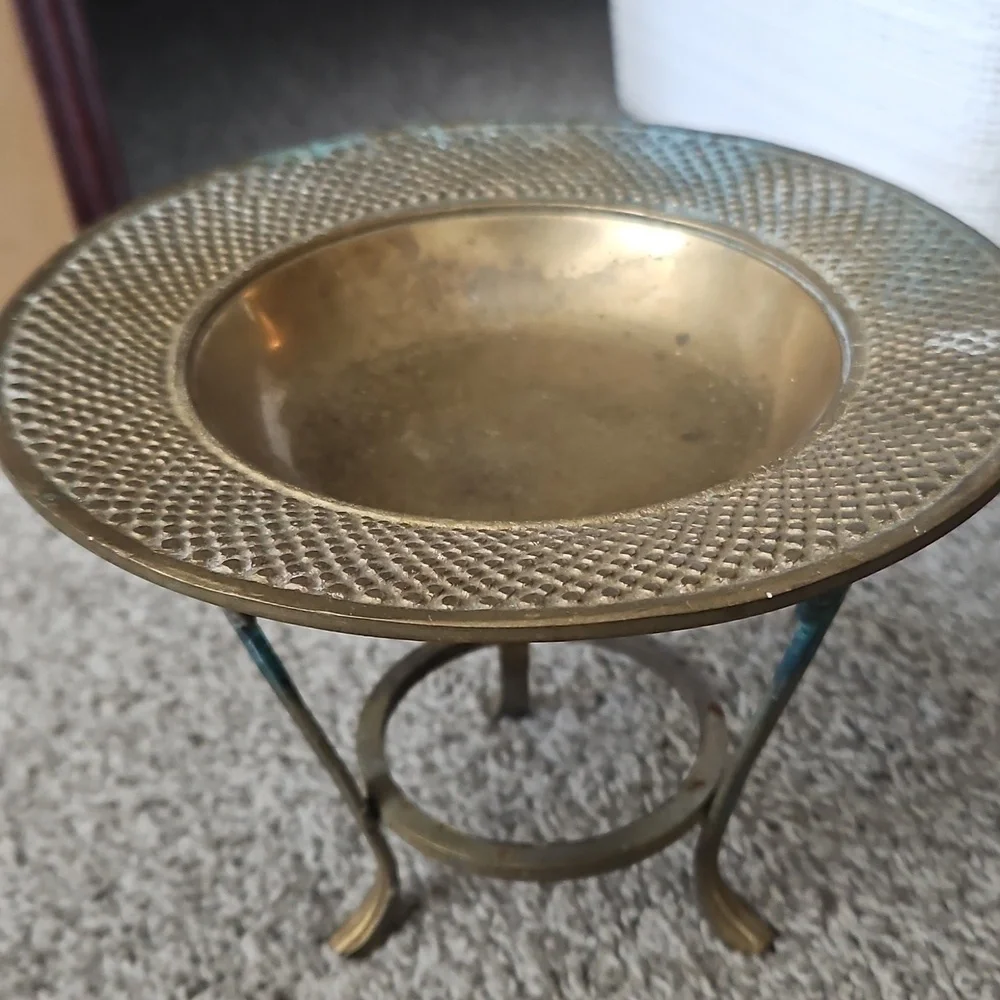Vintage Brass Dish With Heart Stand